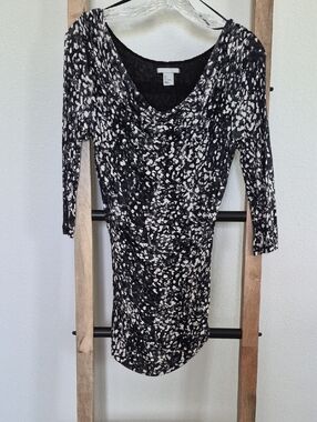 H&M Black and White Printed 3/4 Sleeve Top